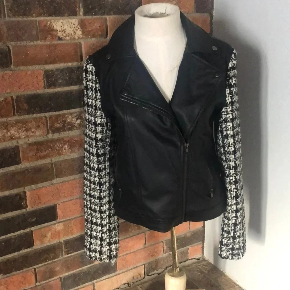 New York & Co Faux Leather and Wool Jacket